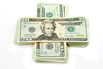 Stack od 20 dollar banknotes