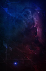 Fototapeta na wymiar Vertical Outer Space Nebula Blueprint