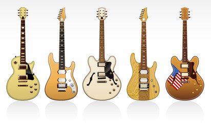Five electric guitars