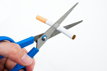 A hand cutting cigarette