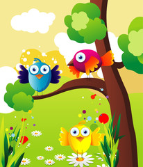 birds in a tree vector illustration