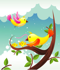 birds in a tree vector illustration