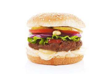 Hamburger isolated on white.