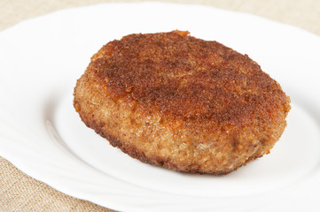 Roast cutlet on a white plate