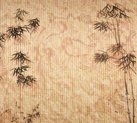 bamboo on old grunge antique paper texture .