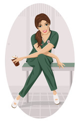 Nurse with a cup of coffee.