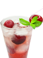 red lemonade drink with cherry and ice