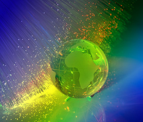 world map technology style against fiber optic background