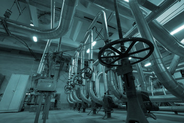 Industrial zone, Steel pipelines in blue tones
