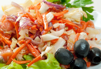 Healthy vegetarian Salad with salmon