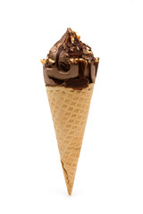Single chocolate ice cream with sprinkles over white