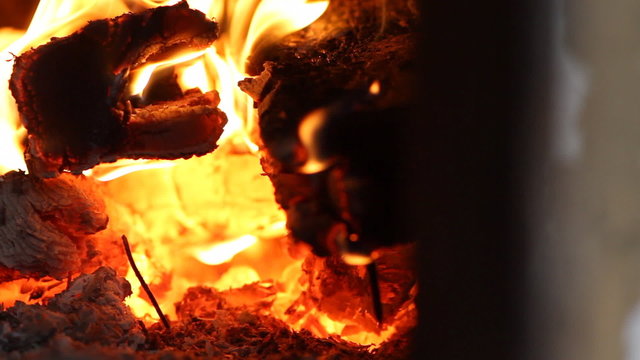 beautiful fire in the fireplace