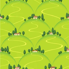 Printed kitchen splashbacks On the street landscape country house on hill vector seamless background