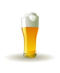 Frosty glass of light beer on white background