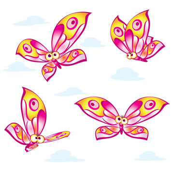 Cartoon colorful butterflies