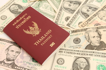 Thailand passport and dollar  money