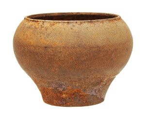 very old metal pot isolated on white