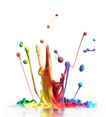 Colorful paint splashing isolated on white - obrazy, fototapety, plakaty