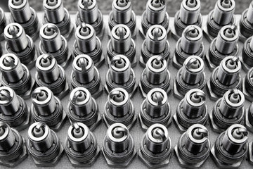 car spark plugs rows pattern mechanical engine pieces