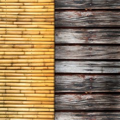 Bamboo wall and wood background