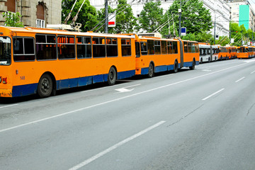 Naklejka na ściany i meble Trolleybus standstill