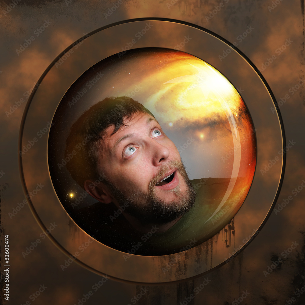 Canvas Prints portrait of a spaceman in a spaceship in deep space