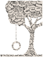 comic book dialogue silhouette tree tire swing grass
