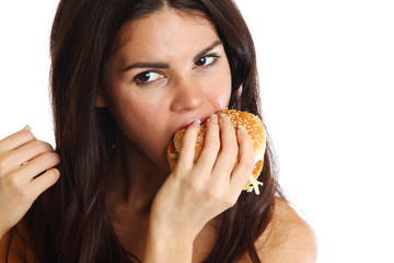 woman eat burger