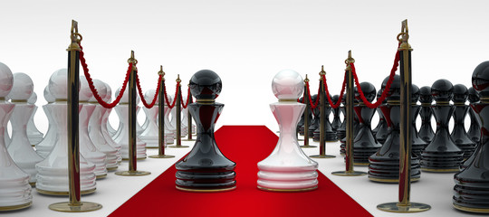 Pawn chess on red carpet isolated. 3d render