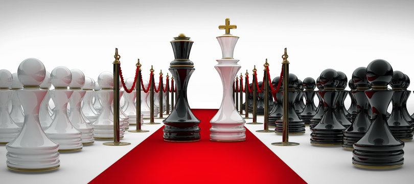 King and Queen chess on red carpet isolated. 3d render
