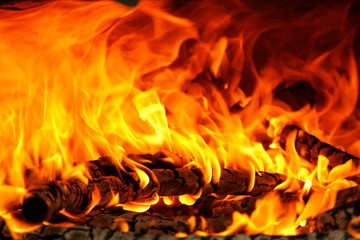 Flames in a wooden stove