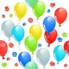 Many-colored ballons and confetti in seamless pattern