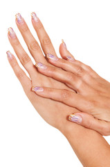 womens hand with painted nails