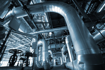 Industrial zone, Steel pipelines in blue tones