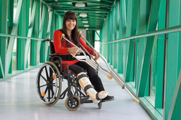 Woman with leg cast
