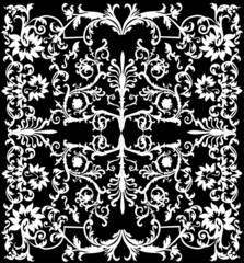 curled symmetrical black and white background