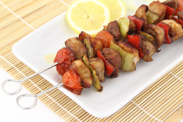 Grilled meat and vegetable skewer