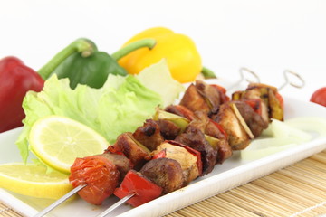 Grilled meat and vegetable skewer