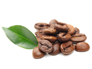 coffee grains and leaf