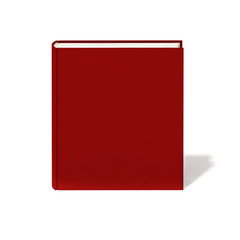 Blank book with red cover on white background.