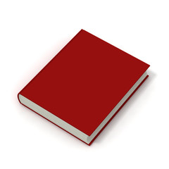 Blank book with red cover on white background.