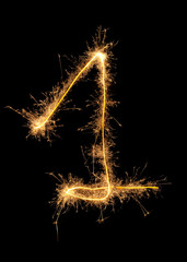 Digit 1 made of sparkles