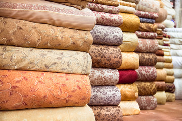 Colored textile in a traditional east bazaar, Iran