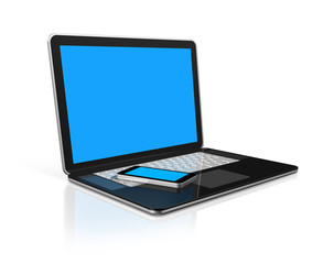 Mobile phone on a laptop