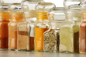 Spices on kitchen table