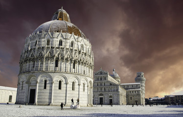 Baptistery in Piazza dei Miracoli after a Snowfall, Pisa
