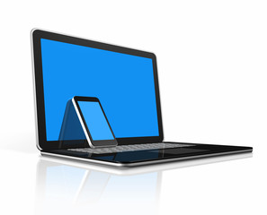 Mobile phone on a laptop