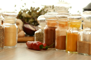 Spices on kitchen table