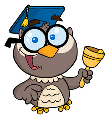 Owl Teacher With Graduate Cap And Bell