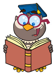 Owl Teacher Cartoon Character Reading A Book